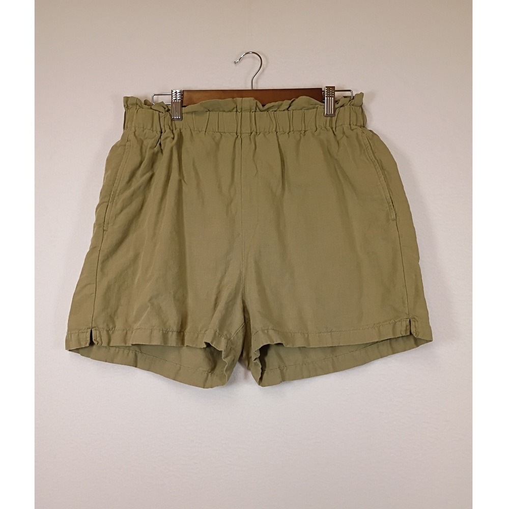 Boho H&M L.O.G.G. Womens 10 Olive Green Linen Blend Paperbag Waist Shorts